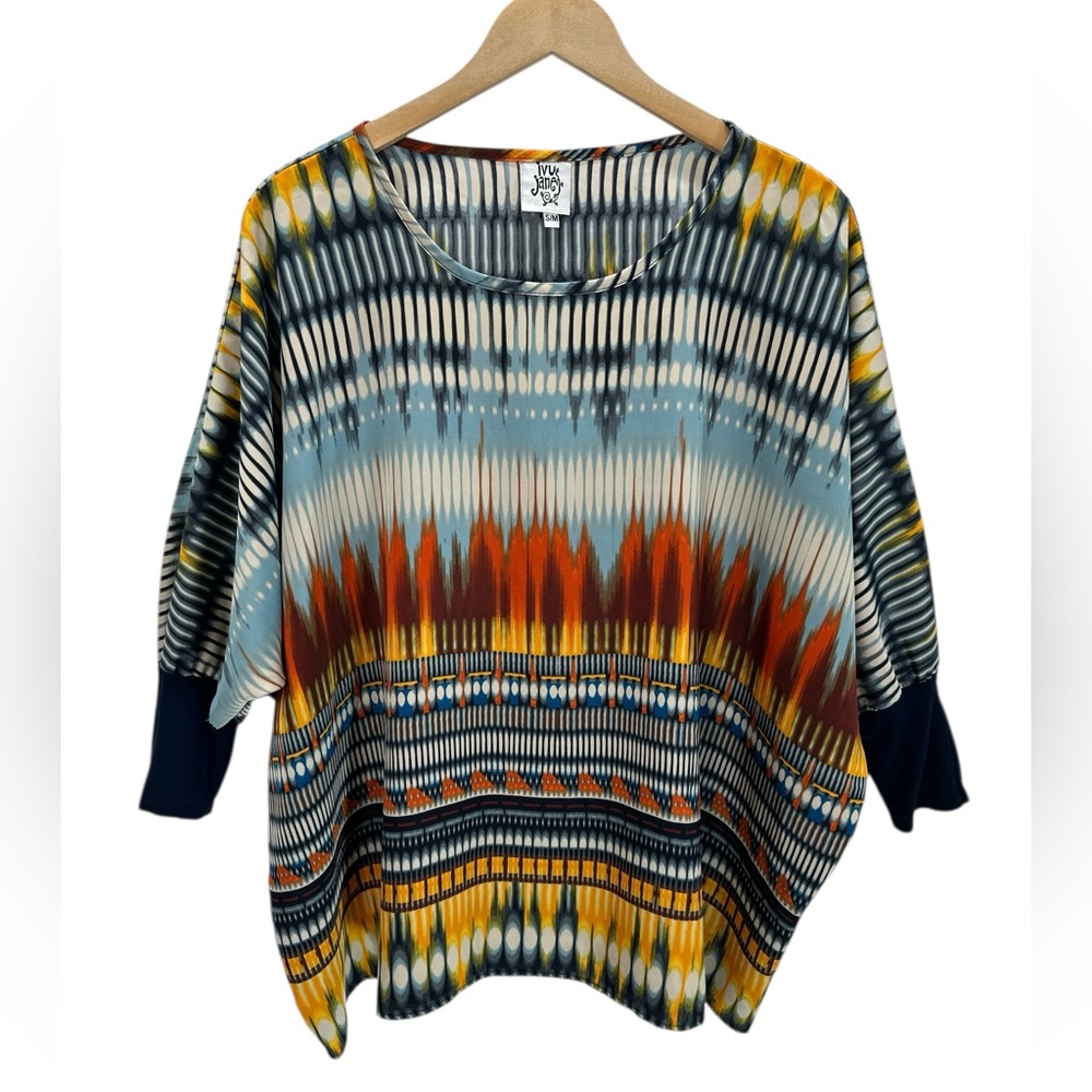 Ivy Jane‎ Printed Dolman Sleeve Blouse Oversized Tunic Top Boho Art Teacher S/M